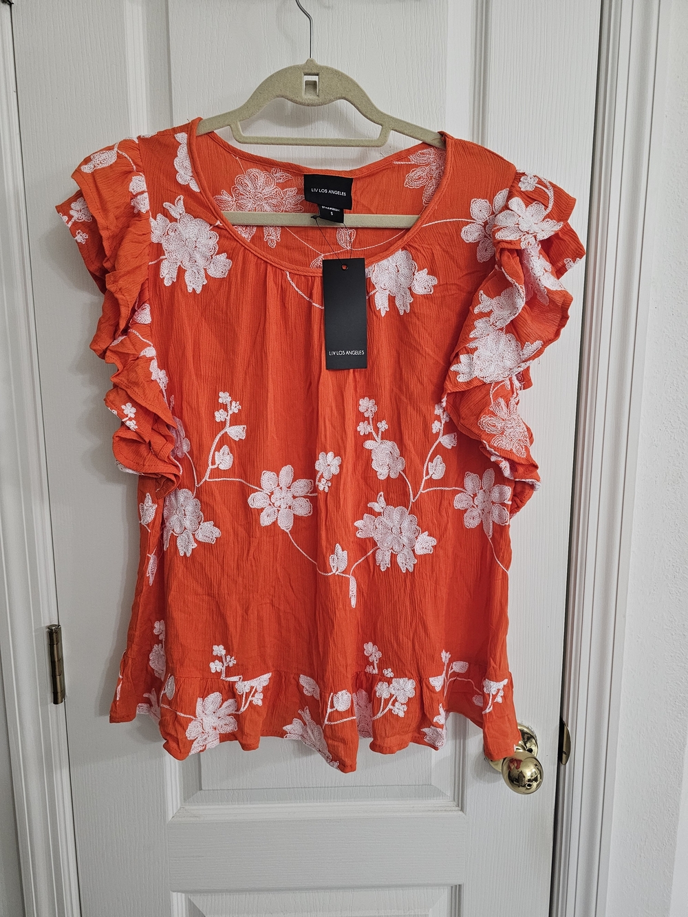 LIV & CO Los Angeles Orange Floral Ruffle-Sleeve Tunic